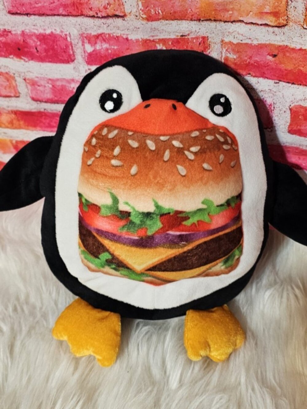 Fun Express Penguin Fast Food Burger Stuffed Animal 10"